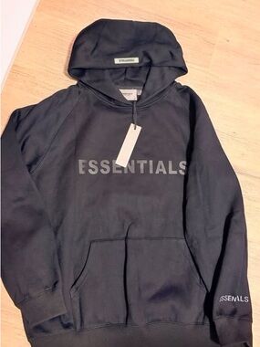 Essentials Black Logo Pullover Hoodie